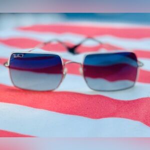 Ray-Ban Polarized Sunglasses - Silver Frames / Blue Gradient Lenses / Rectangle